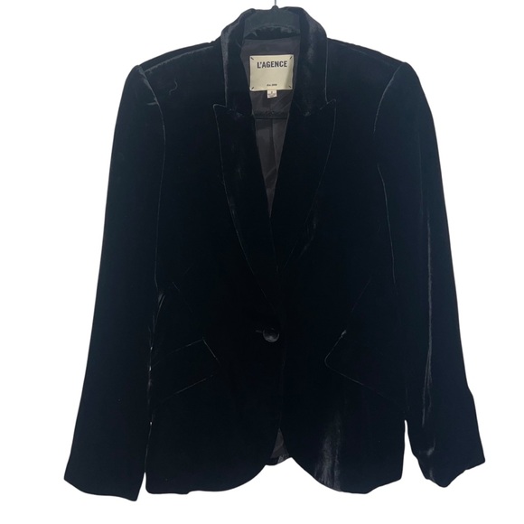 L’AGENCE Chamberlain Velvet Blazer Jacket Black - Picture 3 of 11